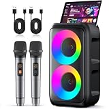 HEEBUKE Karaoke con Microfono, Karaoke Professionale Completo per Adulti con 2 Microfoni Wireless Cassa Bluetooth Potatile con PA Sistema, Due altoparlanti da 10W, Configurare il subwoofer