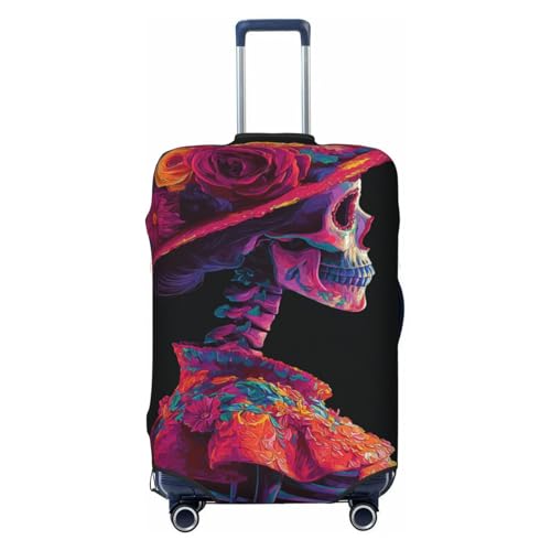 Attractive Skeletal Woman Flowers Hat Elastic Travel Luggage Covers Dustproof Scratch-Resistant Suitcase Protector Fit 22-24 Inch