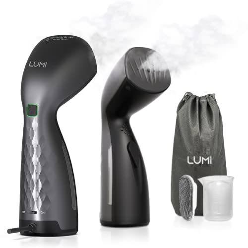 LUMI | Handheld Clothes Steamer | 105ML Tank | 25s Heat-Up | UK Plug | Jug, Brush & Travel Bag | Use For Home & Travel | Travel Iron | Travel Steamer For Clothes