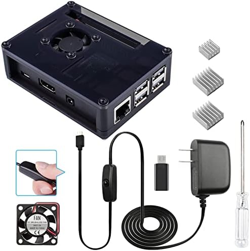 Smraza Raspberry Pi 3 B+ Case with Fan, RPI Heatsinks, 5V 3A Power Supply for Raspberry Pi 3 Model B+(B Plus), Compatible with Raspberry Pi 3 Model B, Pi 2 Model B (4 Layers Case)