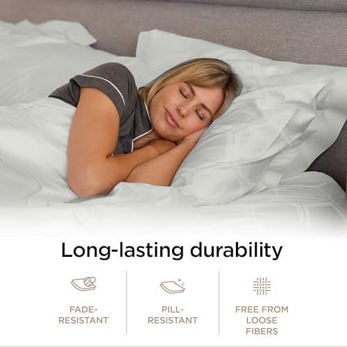 Image of Threadmill 100% Cotton Sheets for Full Size Bed - 600 Thread Count Full Bed Sheets Set with 16 inch Deep Pocket - Jacquard Sateen Weave 4-Piece Bedding Set with Cooling Effect, Light Grey