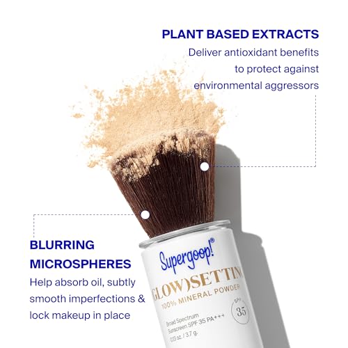 Supergoop! (Glow) setting Mineral Powder, Translucent - 0.13 oz - Broad Spectrum SPF 35 PA+++ Sunscreen + Makeup Setting Powder