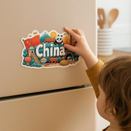 Image of Naxon China Country Theme Souvenir Wooden Refrigerator Stylish Fridge Magnet - Fridge Decoration Magnet for Kitchen & Home Decor | Perfect Souvenir Gift | Size 3x3 Inches | Pack of 1