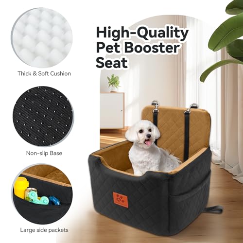 GL GLENSLAVE Dog Car Seat for Small/Medium Dogs Under 35lbs,Memory Foam Dog Booster Seats,Detachable and Washable Traval Pet Car Seat, Dogs Bed with 2 Safety Belts (Black/Coffee) - Image 4