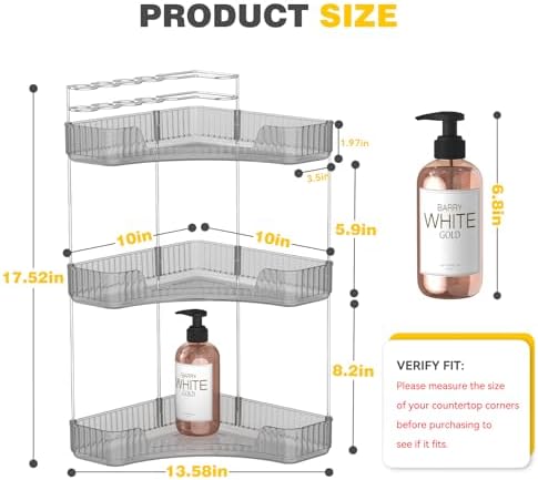 Asayuee 3-Tier Corner Bathroom Counter Organizer with Top Toothbrush Holders,Large Makeup Organizer Countertop with Brush Holder,Skincare Organizers Corner,Exquisite Vanity Organizer (Gray, 3 Tier)