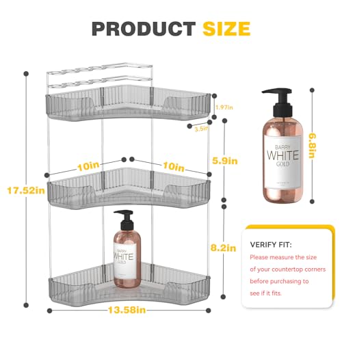 Asayuee 3-Tier Corner Bathroom Counter Organizer with Top Toothbrush Holders,Large Makeup Organizer Countertop with Brush Holder,Skincare Organizers Corner,Exquisite Vanity Organizer (Gray, 3 Tier)