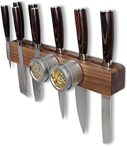 Walnut 16 inch Magnetic Knife Holder for Wall with Double Storage & Charming Wood - Knife Magnetic Strip, Knife Magnet, Magnet Knife Holder Strip, Magnetic Knife Strip, Knife Rack Kitchen Knife Holder