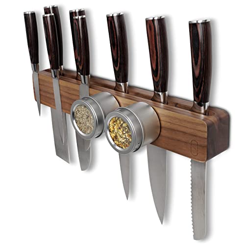 Walnut 16 Inch Magnetic Knife Holder For Wall With Double Storage & Charming Wood - Knife Magnetic Strip, Knife Magnet, Magnet Knife Holder Strip, Magnetic Knife Strip, Knife Rack Kitchen Knife Holder #TOP2