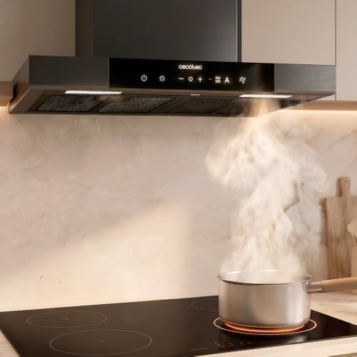 Cecotec Hotte Aspirante en Forme de T 60 cm Bolero Flux TT 609500 Slim Dark Inox A+++. Aspiration 829,5 m³/h, Hand Movement Control et Double Booster, Filtres Lavables, Classe A+++, Heat Sensor