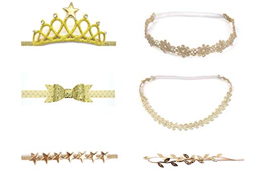 D-Doner 6pcs Gold Shiny Bows Baby Headbands for Baby Girl Headbands Hair Accessories - Soft Headwrap Set Children Hair Accessories Crown, Small