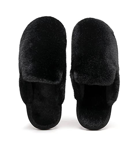 Women's Fuzzy House Memory Foam Slippers Fluffy Furry Fur Slippers Scuff Outdoor Indoor Warm Cozy Plush Bedroom Shoes Soft Flat Comfy Anti-Slip4