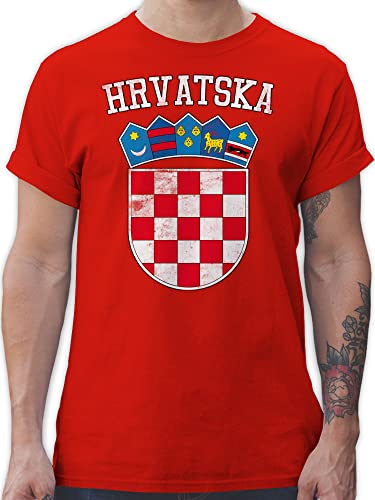 T-Shirt Herren - Fußball EM WM - Kroatien Wappen Hrvatska Krotatisch - L - Rot - Croatia Trikot Fussball Shirt männer Europameisterschaft Croatian Tshirt Kroatien-Trikot fussballtrikot fu Ball