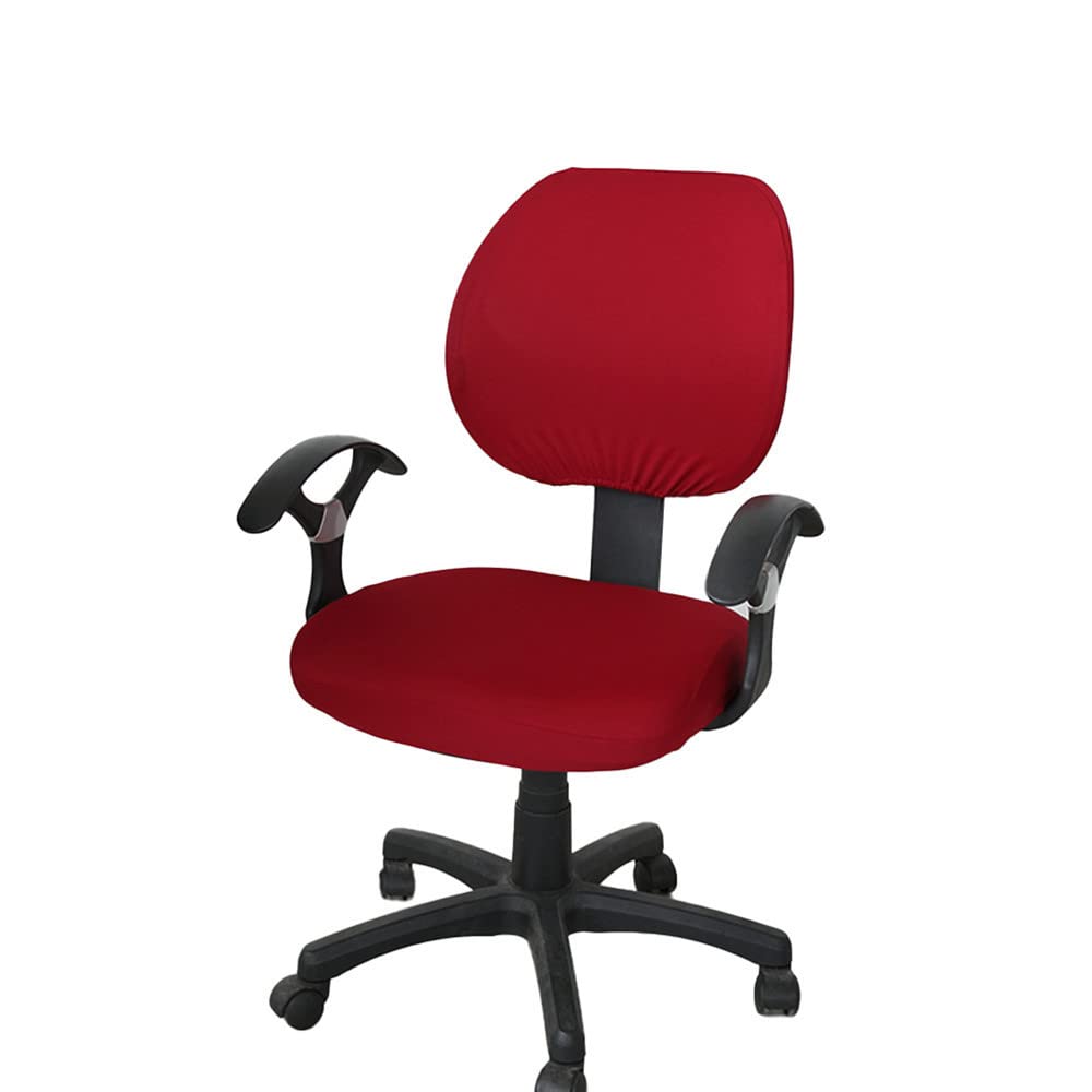 Highdi Funda para Silla de Oficina 2 Piezas, Desunido Extraíble Funda para Silla Giratoria Cubierta de Sillas, Elastica Fundas Sillas de Ordenador Protectora de Sillas para Gaming (Rojo Burdeos)