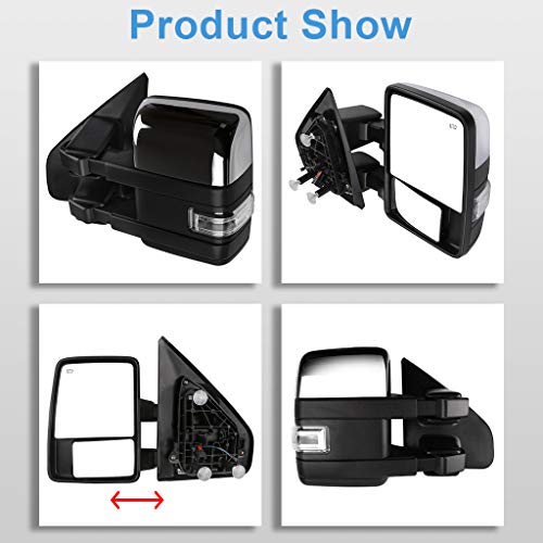 Eccpp F150 Towing Mirrors, A Pair Of Exterior Automotive Mirrors Fit 2004-2014 For Ford For F-150 With Auxiliary/Puddle Lights Signal Indicator And Power Operation Heated Chrome Housing #TOP3