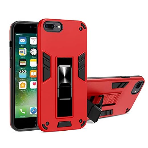 Grandcase iPhone 7 Plus fodral. Ultratunn mjuk TPU-stötfångare med stötdämpande anti-fall teleskopfäste elastiskt skyddande fodral för iPhone 7 Plus/8 Plus 5,5 tum – röd