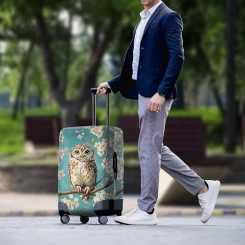 Image of Mumeson Apricot Blossom Owl Travel Luggage Cover Washable Suitcase Protective Cushion Trolley Case Luggage Protector Fit Size 26 27 28 29 inch