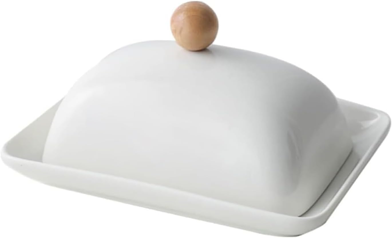 Fitmos Ceramic Butter Dish with lid and knife,Decorative Kitchen Countertop Porcelain Butter & Cream Cheese Dish with Lid,White