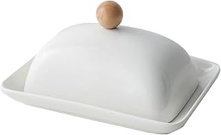 Fitmos Ceramic Butter Dish with lid and knife,Decorative Kitchen Countertop Porcelain Butter & Cream Cheese Dish with Lid,White