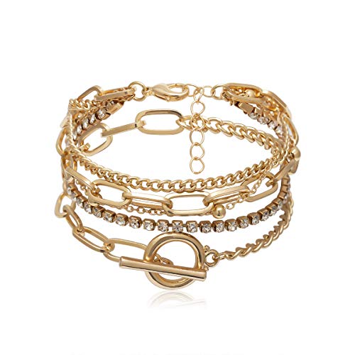 Gold Bracelets for Women Dainty Boho Stackable Bracelet Set Gold Chunky Layered Link Bangle for Women