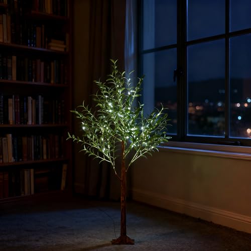 YUENFONG Albero Luminoso a LED Olivo Illuminato a LED, 120cm 180 LED Albero di Natale Artificiale con Foglie, Albero Artificiale Decorazione Natalizia Decorazione Luminosa per Interni Soggiorno