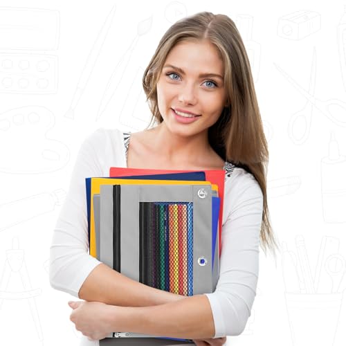 Image of Pencil Pouch for 3 Ring Binder - 3 Hole Zipper Pen Case Bag Holder Bulk Accessories Clear Window Aesthetic Organizer Pockets