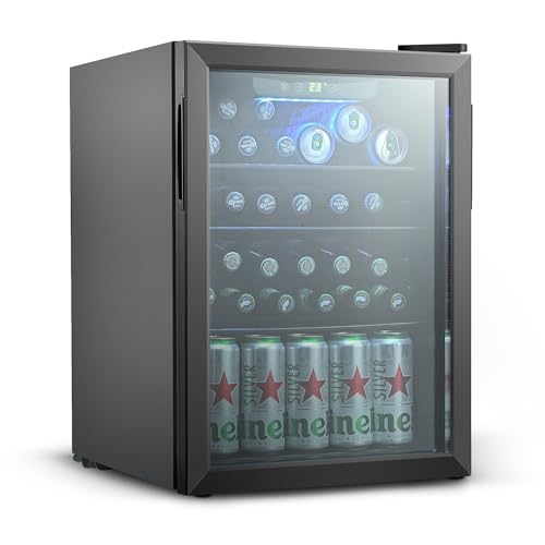 Image of Kismile Wine Fridge - Wine Beverage Refrigerator & Cooler with 2.6 cu.ft., 95 Cans, 40°F-61°F Adjustable Temp, Touch Controls, LED Lighting, Perfect for Student Dormitories, Home, Office, Bar