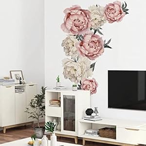Rjjrr 71,5 x 102 cm grote roze pioenroos bloem muurstickers romantische bloemen woondecoratie voor slaapkamer woonkamer…