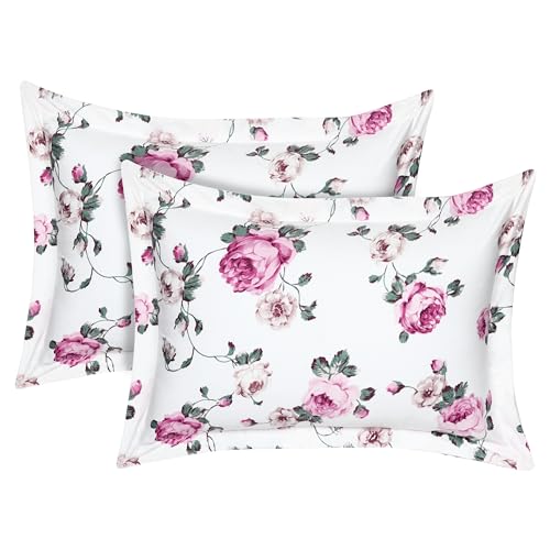 Image of HOUSE FOX Zipper Cotton Pillow Covers /Cases /Protectors (NOT Pillow) Set of 2 Pair Or 4 Pcs,Size -18x28inch with Zip /Chain (Pink Floral)