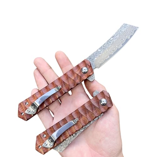 Obespina Couteau Pliant Poche Damas Tanto Inversé Style Japonais Acier 67 Couches VG10 lame Tranchante Manche bois collection Cadeau Homme camping roulement bille camping edc