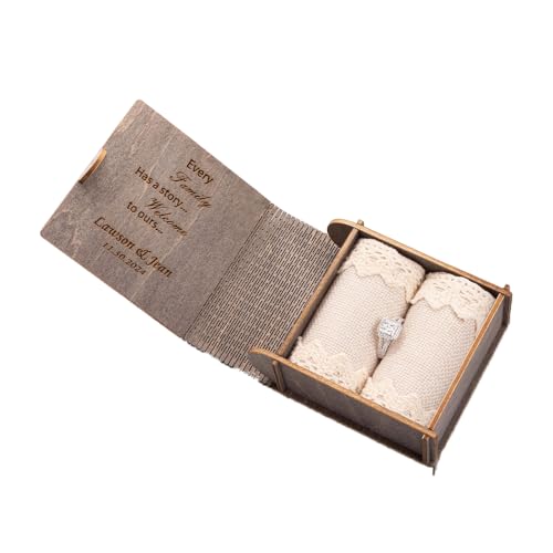 Caja de anillos de madera rústica personalizada, soporte doble personalizado para boda, compromiso o propuesta, regalo de joyería grabado para anillos de boda