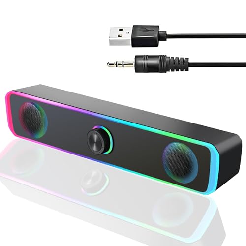 PC Speakers, Computer Speakers for Desktop, Bluetooth 5.3 USB Powered PC Sound bar with RGB LED Lights, HiFi Stereo, Knob Volume Control, 3.5mm Aux Input Wired Soundbar for Monitor, Desktop, Laptop - Image 8