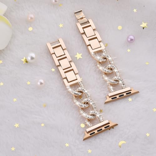 Image of VISOOM Bracelet Compatible for Series 11 /10 /9 /8 /se Apple Watch Band 46 /45 /44 /42 /41 /40 /38mm Series 7 /SE Women Dressy Luxury Wristband Jewelry Metal Watch Strap for iWatch Series 6 /5 /4 /3 /2 /1