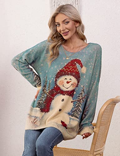 Image of YESNO Women Christmas Sweater Graphic Printed Oversized Pullover Sweaters Casual Loose Knit Tops S01