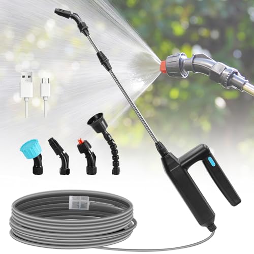 auvstar Akku Drucksprüher, Elektrischer Pflanzensprüher,5M Schlauch, 4 Düsen Elektrischer Drucksprüher, Wiederaufladbarem und Tragbarer Sprühstab für Garten,Rasen und Unkraut