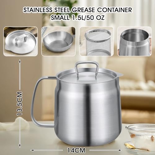 Miniatura 2 de Olla De Filtro De Aceite De Acero Inoxidable 304 Con Cesta De Filtro Y Malla, Tapa A Prueba De Polvo Y Bandeja Antideslizante Con Asa Para Almacenar, Freír Y Cocinar Grasa 1,5 L