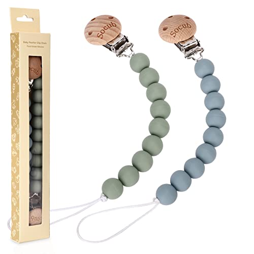 Image of Socub Silicone Baby Pacifier Clip, Pacifier Holder Fit Any Brand Pacifier, BPA Free, Best Newborn Shower Gift for Boy and Girl (Sage, Ether)