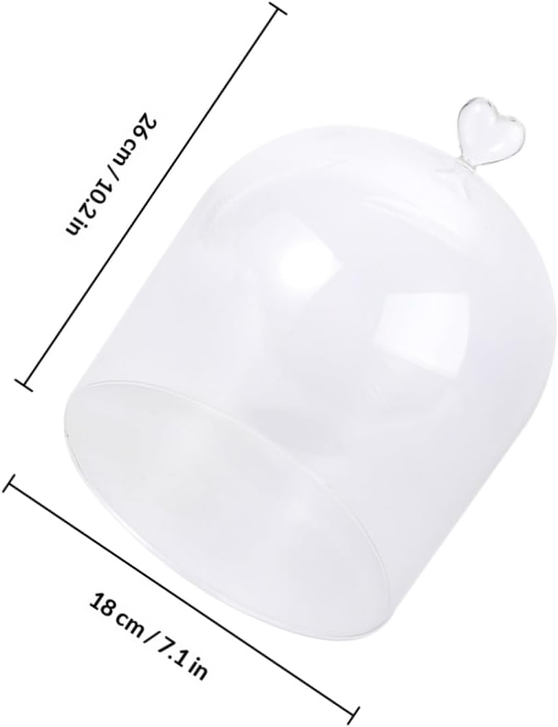 Veemoon Glass Cake Cover Dome with Heart-shaped Glass Cloche, Dessert Protection Cover and Food Fresh-keeping Hood for Cake Display and Micro Landscape Preservation