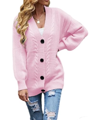 Image of Sunfaynis Women's Oversized Cable Knit Sweaters Long Sleeve Open Front Button Down Chunky Cardigan Sweaters
