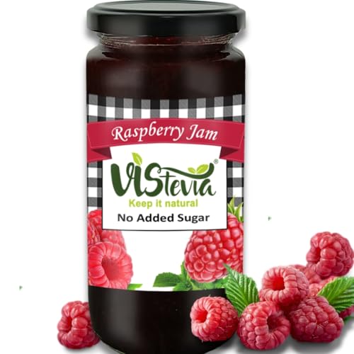 Image of VIStevia Sugar Free Raspberry Jam, Diabetic & Keto Friendly - Naturally Sweetened with Stevia And Contains More Than 60% Whole Berries - Tastes Delicious, Pack of 1 (400g)