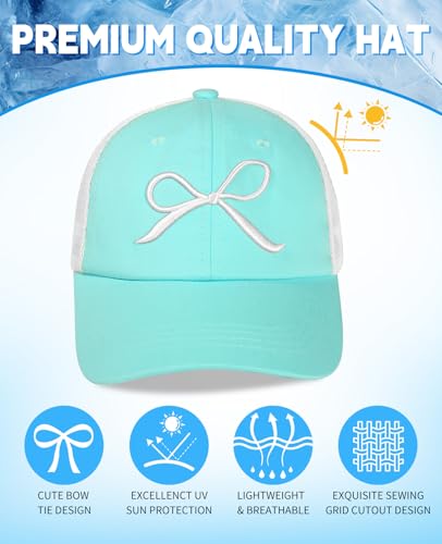 Girls Bow Tie Baseball Cap Kids Adjustable Summer Sun Hat Mesh Lightweight Trucker Hats Age 7-124