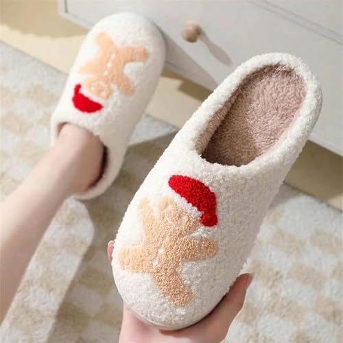 Christmas Slippers for Women, Cute House Shoes with Reindeer, Santa Claus, Gingerbread Man, Xmas Tree, Adult Fluffy Winter Home Slides for Couples, Kawaii Fuzzy Cozy2