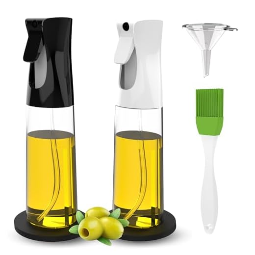 2 Piezas Pulverizadores de Aceite para Cocinar de 300ml + Embudo + 2 Soportes Antideslizantes | Spray de Cocina libre BPA para Aceite, Vinagre, Soja, Limón