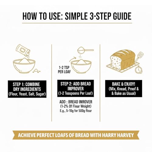 Harry Harvey Premium All Purpose Bread Improver 500g | Dough & Bread Conditioner/Enhancer for Home Baking & Professional Use | Bigger Loaf Volume, Softer Crumb, Consistent Results