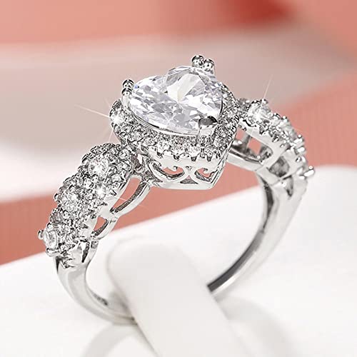 925 Sterling Silver Plated Heart Cubic Zirconia Halo CZ Wedding Band Ring for Women4