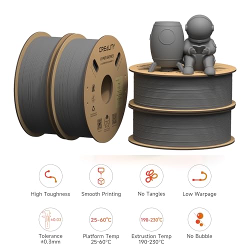 Image of Creality 3D Printer Filament PLA 1.75mm, Creality Official Hyper PLA Filament,4Pcs 2.2 lb /1 kg, 600 mm /s Designed for High-Speed 3D Printing (Gray*4)
