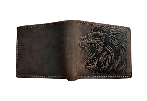 Genuine leather handcrafted wallet, bifold wallet with ID card slot, cool wallet for dad - Lion head2