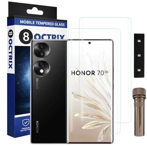 Image of Curved UV Tempered Glass Screen Protector for Honor 70 5G | Transparent | Pack of 2 | Full Screen Coverage with UV Installation Kit