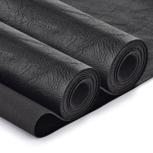 Faux Leather Fabric, Soft Synthetic PU Fabric Material, Thick Durable Synthetic Repholstery Leather Vinyl, Soft Touch Distressed DIY Crafts, Upholstery - Individual 1 Yards Cut 36' x 54'- Black