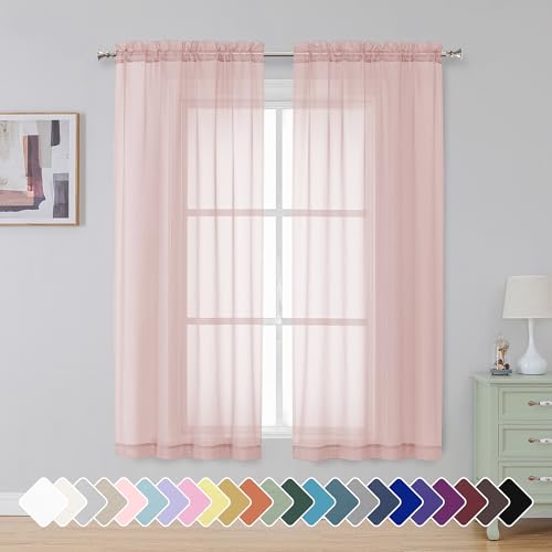 Image of Simplebrand Blush Sheer Curtains 63 Inch Length 2 Panels, Rod Pocket Solid Color Window Sheer Curtain Panels, Elegant Curtains & Drapes for Living Room, Bedroom 2 Panels (42 inch W x 63 inch L)