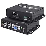 VGA KVM Extender Over Single Cat5e/6/7 with USB2.0 for Keyboard and Mouse, Support All Systems, Audio I/O, RS232 (up to 394FT-4 Port USB-1080p@60hz-IR-RS232-Audio)